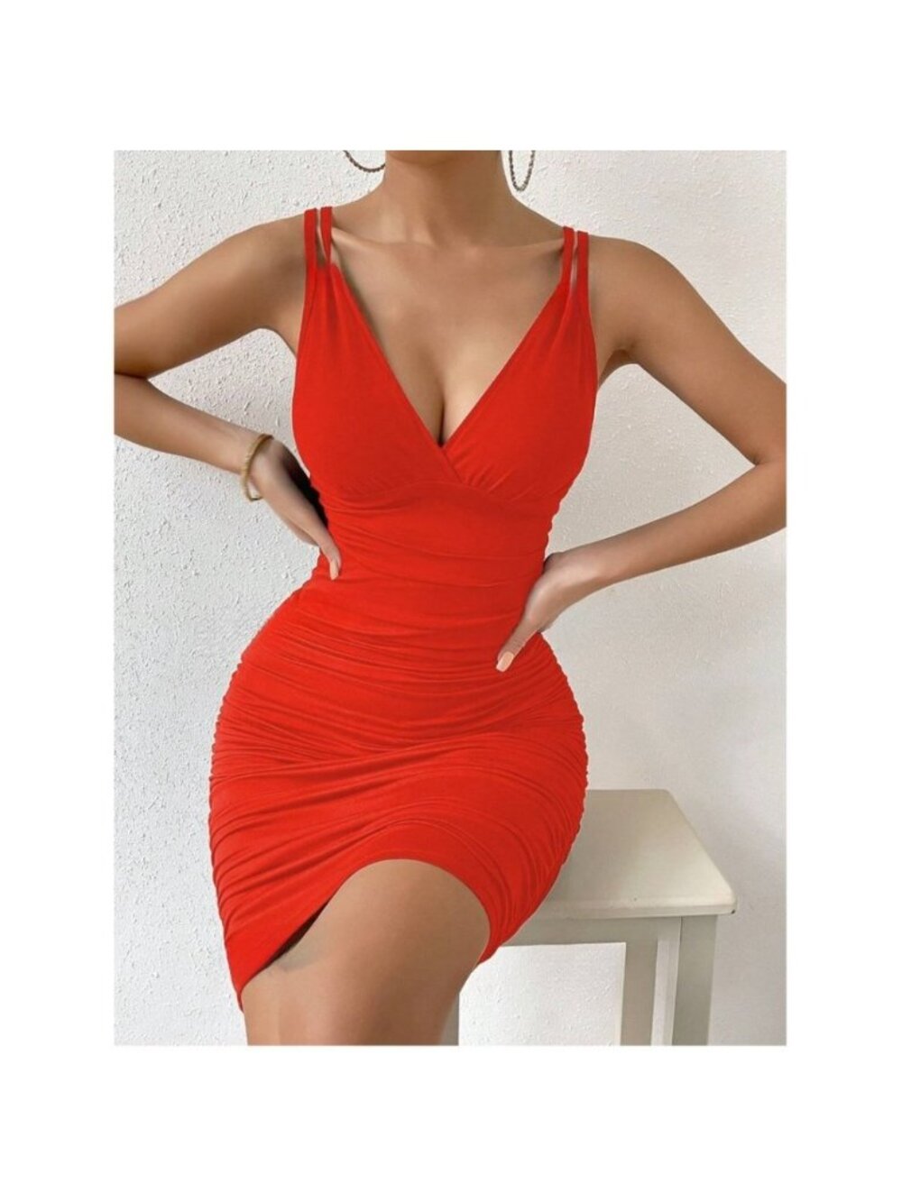 LAST ONE 🔥 Red Ruched Bodycon Dress - Picture 3 of 5